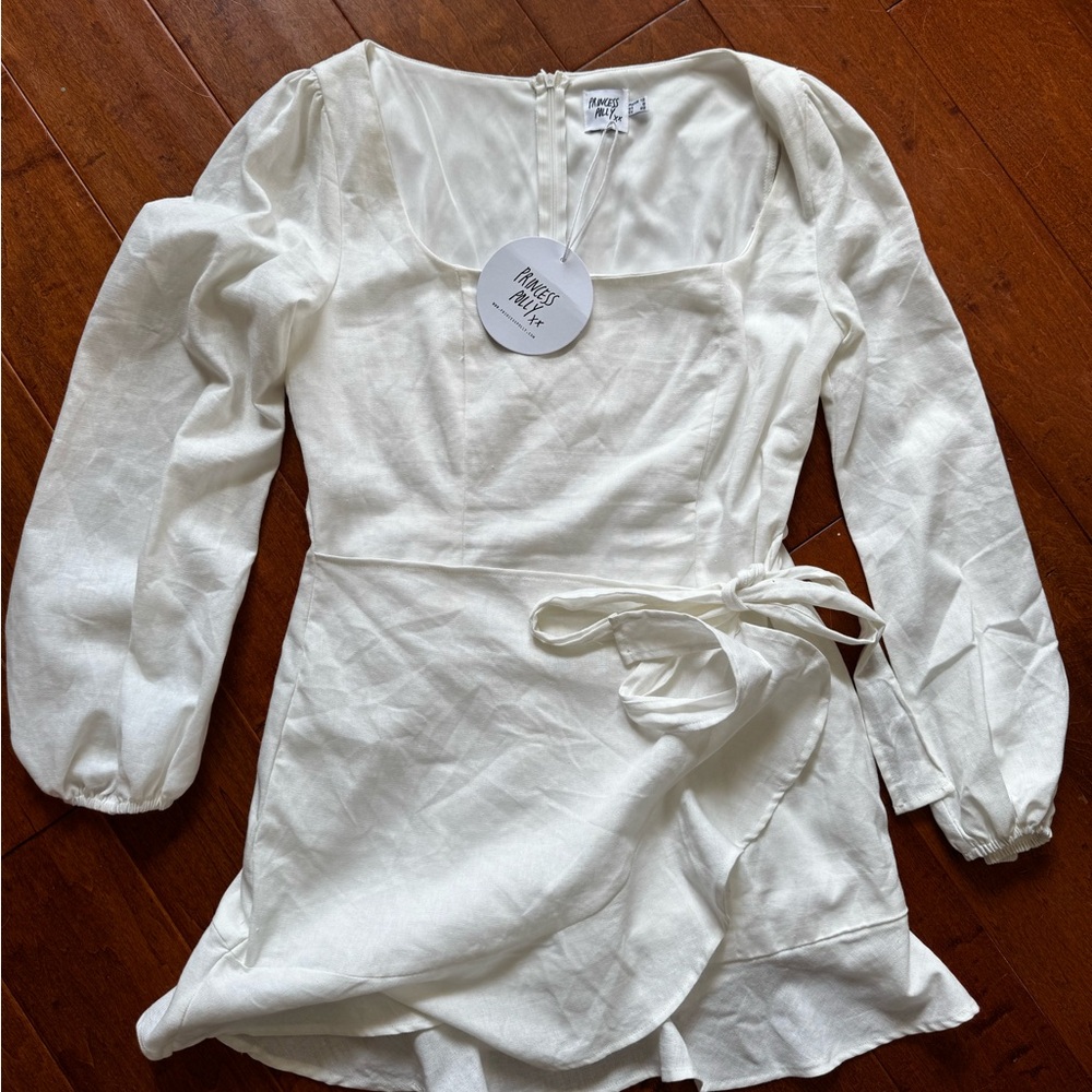 White Long Sleeve Wrap Dress